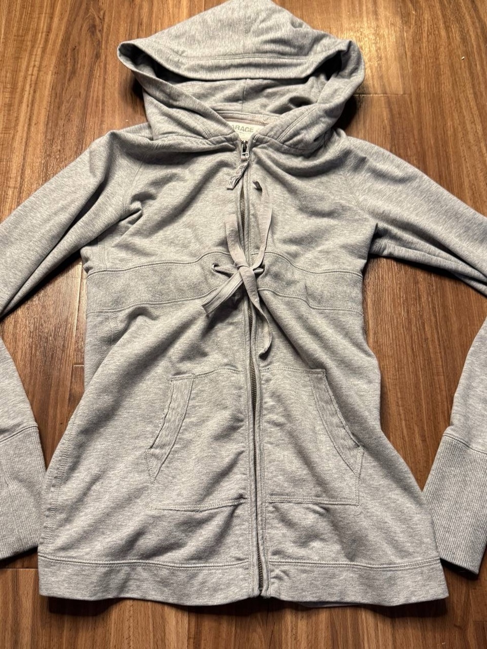 Y2K Garage Light Gray Zip Hoodie with Front Tie
